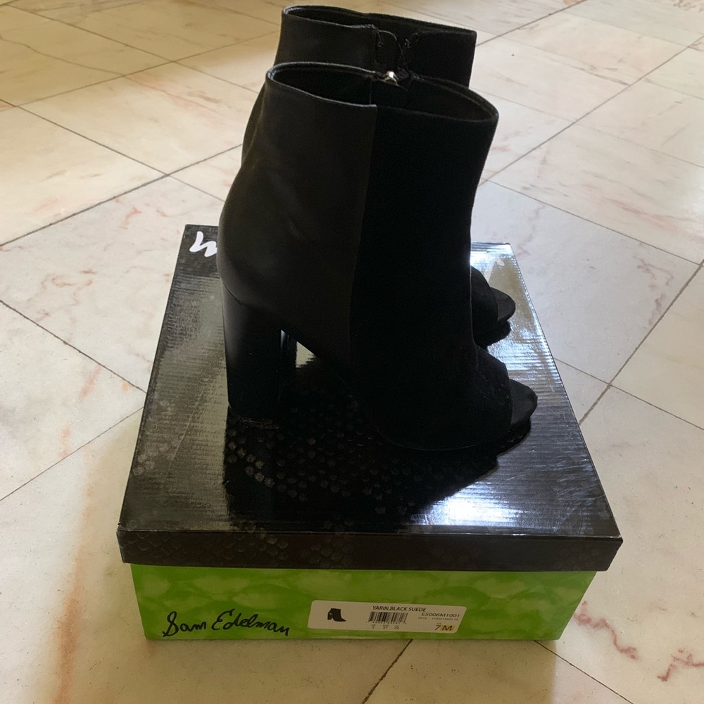 Sam Edelman open toe booties (suede and leather)